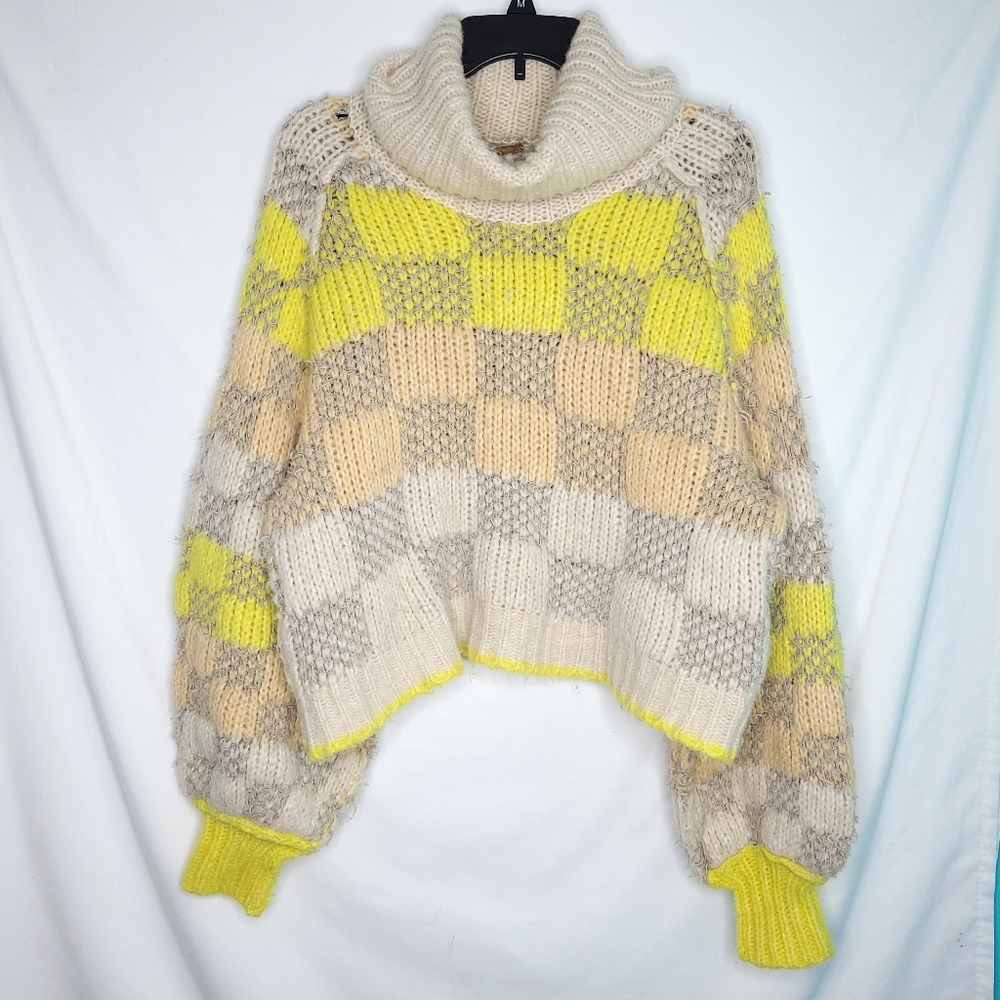 FREE PEOPLE Womens Check Me Out Pullover Boxy Cut Sweater MEDIUM